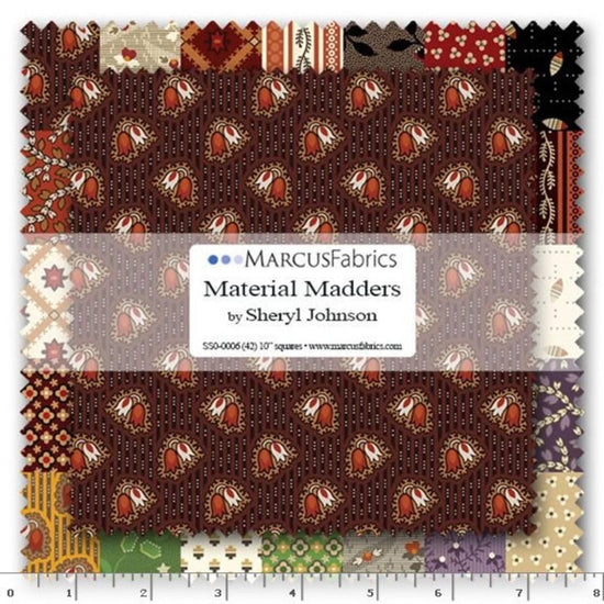 MARCUS FABRICS - MATERIAL MADDERS BY SHERYL JOHNSON LAYER CAKE (42 10X10 SQUARES)