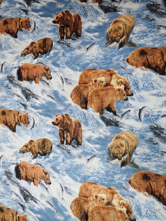 NORTH AMERICAN GRIZZLY BEAR SCENIC FABRIC