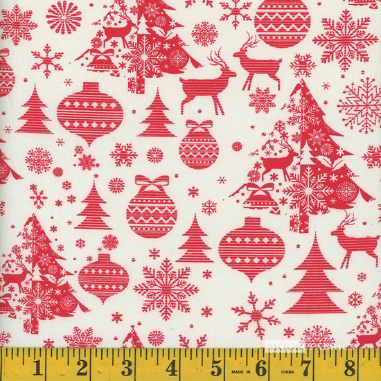 Foust Textiles Holly Jolly Deer, Ornaments & Trees