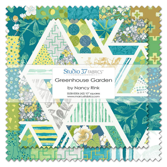 MARCUS FABRICS - GREENHOUSE GARDEN BY NANCY RINK LAYER CAKE (42 10X10 SQUARES)