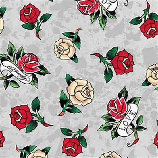 Quilting Treasure Love Is True Tossed Roses Grey