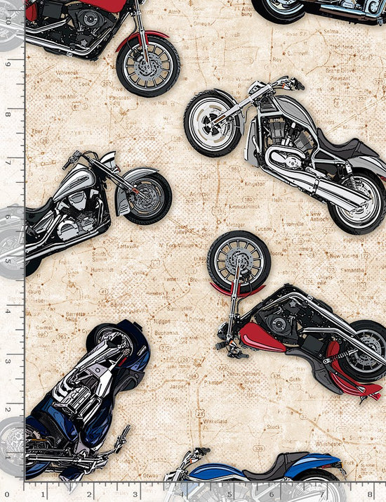 Timeless Treasures Road Trip Fun Patriotic Motorcycles on Map