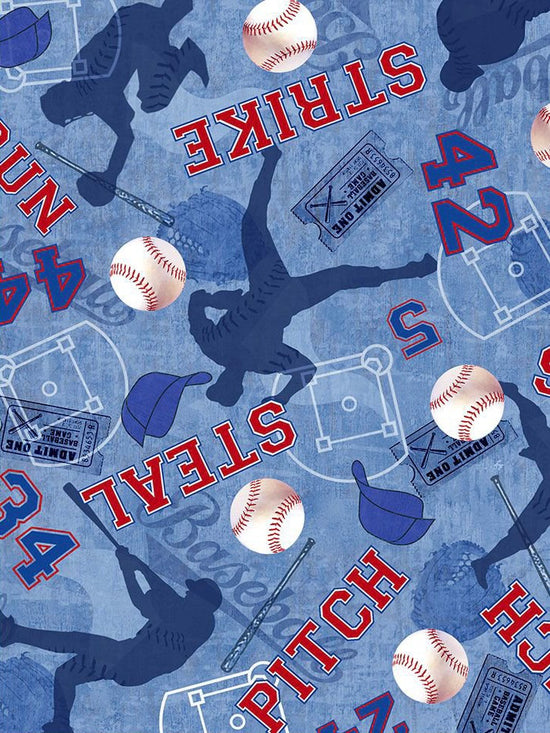 Timeless Treasures Blue Baseball Game Motifs