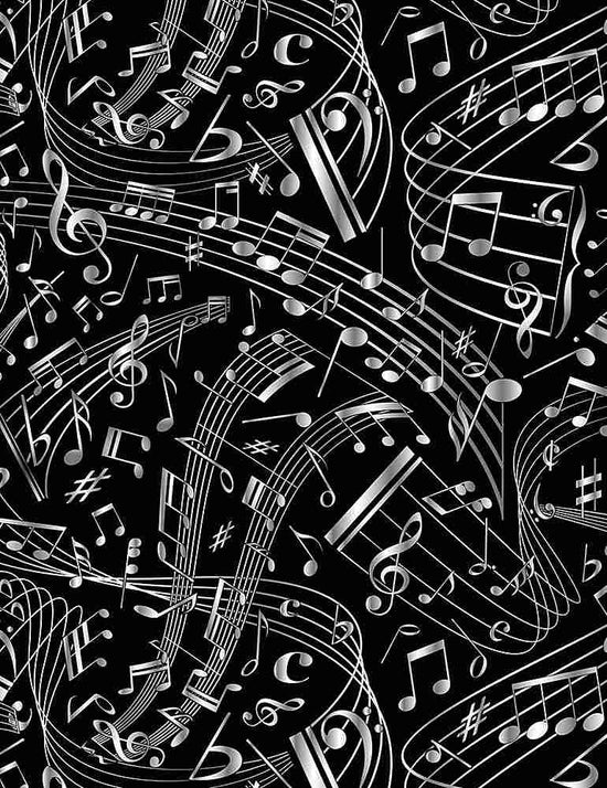 Timeless Treasures Music Notes Black