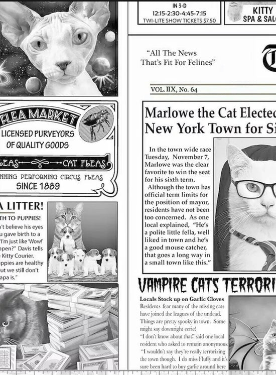 Timeless Treasures Newsprint Cat Newspaper