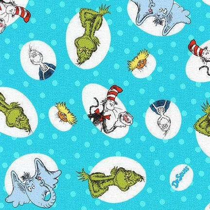 Robert Kaufman Fabrics Celebrate Seuss Character Toss Turquoise