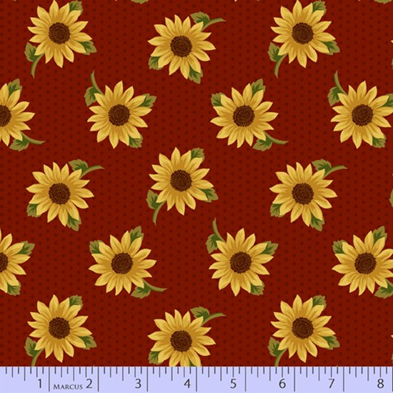 Marcus Fabrics Grassland Flannels Sunflowers Red