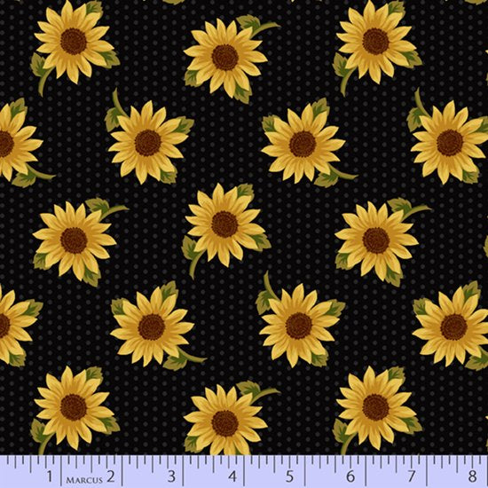 Marcus Fabrics Grassland Flannels Sunflowers Black