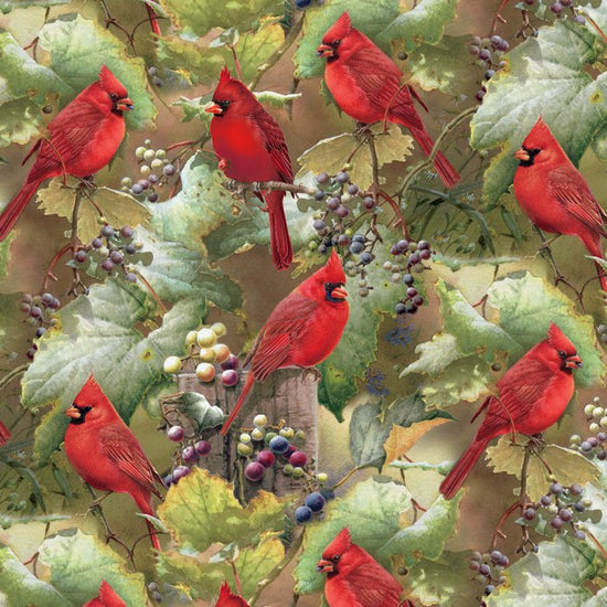 DAVID TEXTILES CARDINALS IN THE ORCHARD