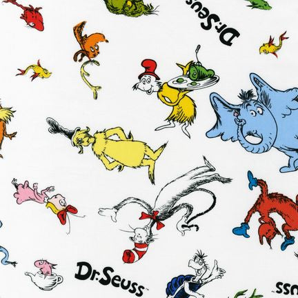 Robert Kaufman Fabrics Celebrate Seuss Characters Tossed White