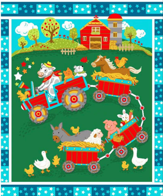 Marshall Dry Goods Double Face Quilted Tractors