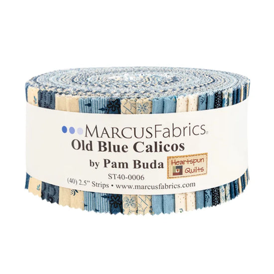 MARCUS FABRICS OLD BLUE CALICOS BY PAM BUDA JELLY ROLL  (40) 2.5" STRIPS