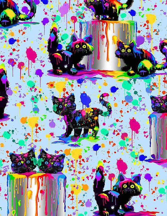 TIMELESS TREASURES RAINBOW CATS -Nick C1013 Sky - Black Cats Covered in Paint