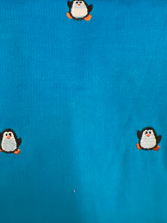 Foust Textile Corduroy Blue With Penguins